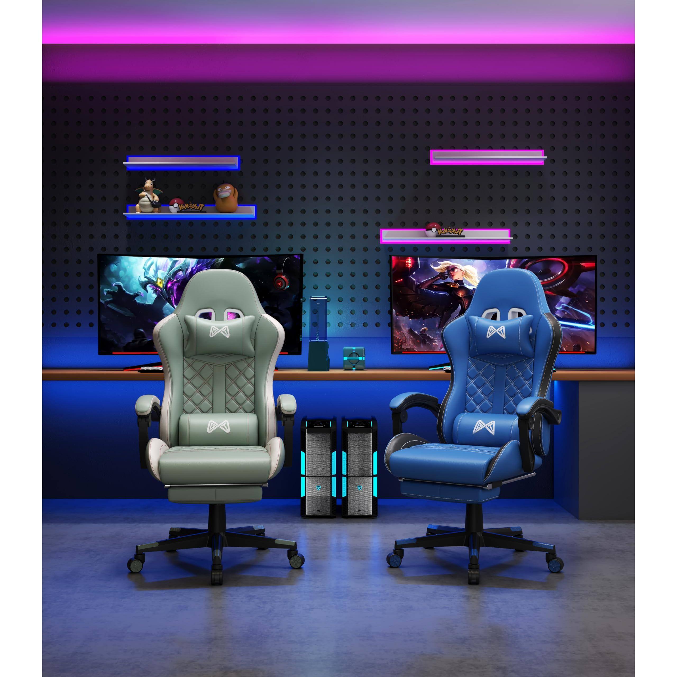 Left. Hirose Alice - Gaming Chair Adult High Computer With Footrest And Linked Armrests Office Video Game Support Ergonomic - Grey.
