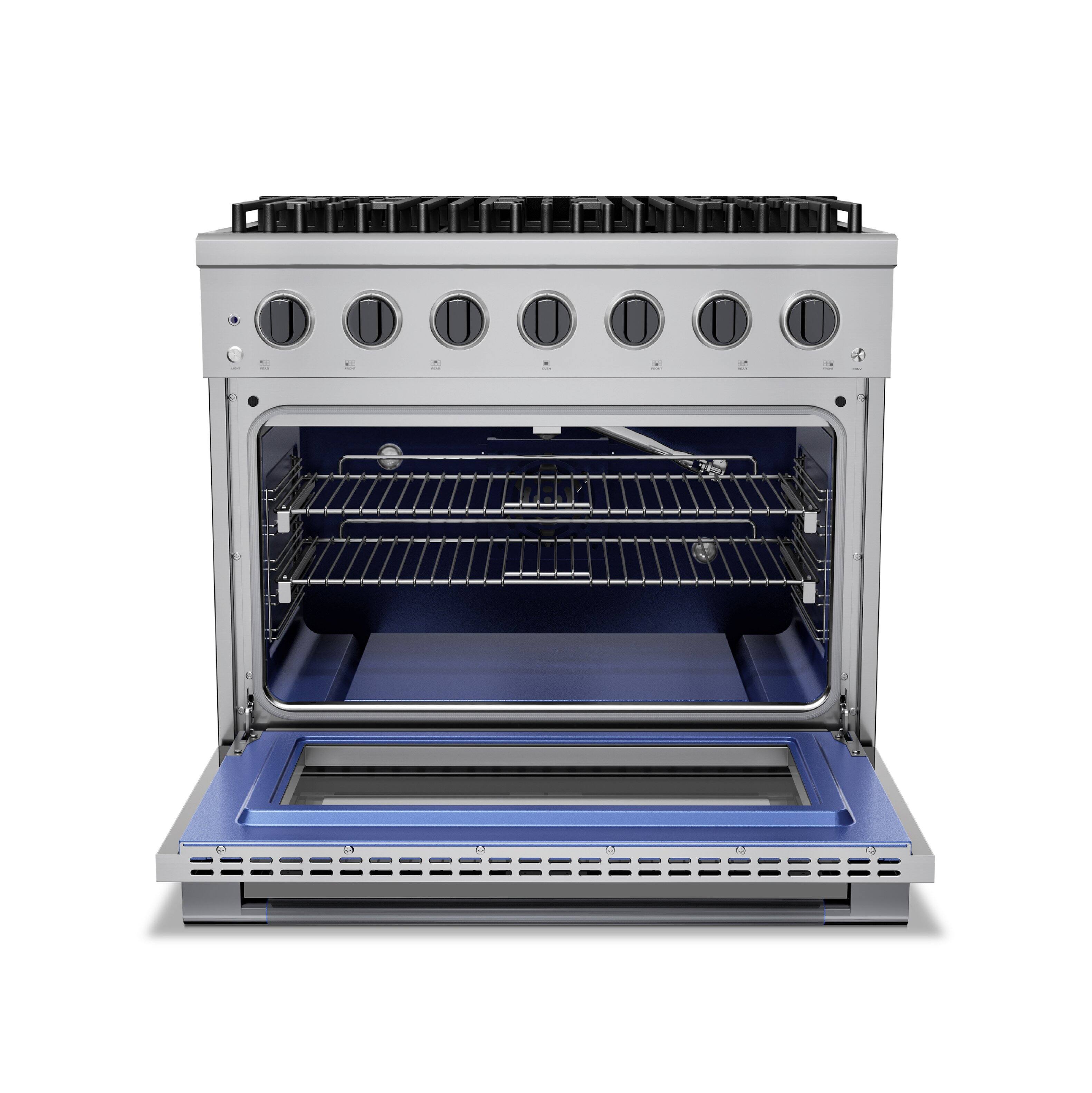 Angle. Hauslane - HausPro 36 in. 6 Burners Gas Range in Black Stainless Steel with 20,000 BTU and Convection Oven with 5 Rack Positions - Black Stainless Steel.