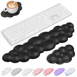 TECKNET - Cloud Keyboard Wrist Rest Set, Non-Slip PU Leather Memory Foam, for PC/Office/Gaming & Pain Relief - Black