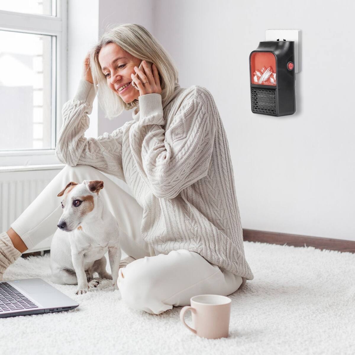 Alt View 4. Loheer - Loheer 800W Plug-In Wall Outlet Space Heater with Ceramic Heating, Remote Control and Rotatable Plug.