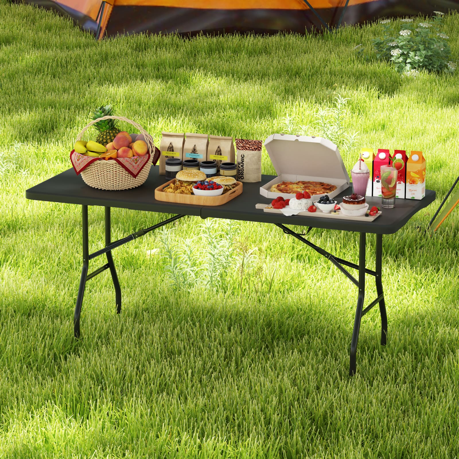 Costway 6 ft Portable Folding Table with HDPE Tabletop Safe Lock