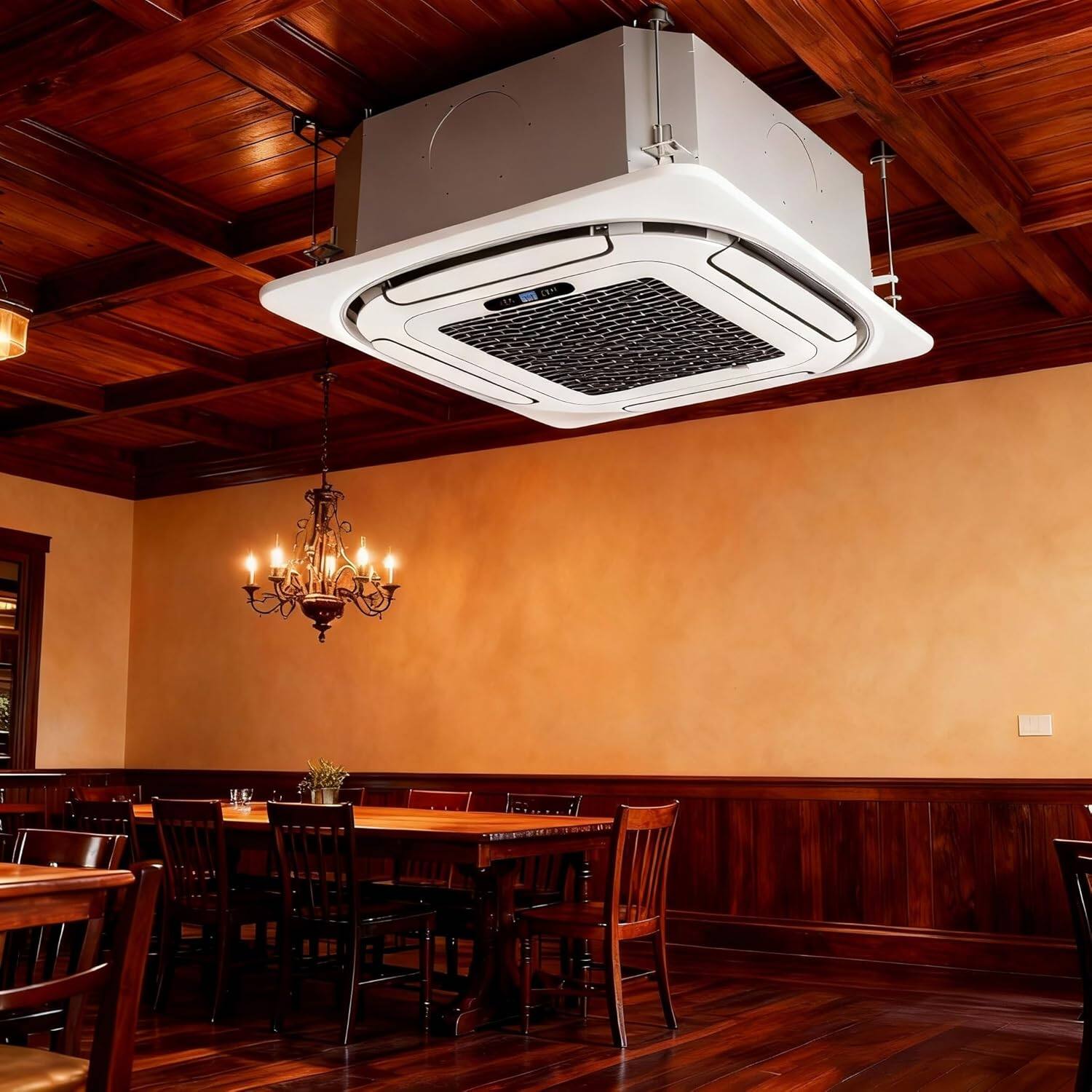 Back. Babevy - 24000 BTU Ceiling Cassette Mini Split AC - 360° Airflow, 208/230V, 25ft Kit, Cooling&Heating.