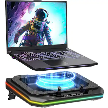 Front. HongFei - Laptop Cooling Pad, Gaming Laptop Cooler for 13-19 Inch Laptops, RGB Lights, 3 Height Adjustable, 3 USB Ports - Black.