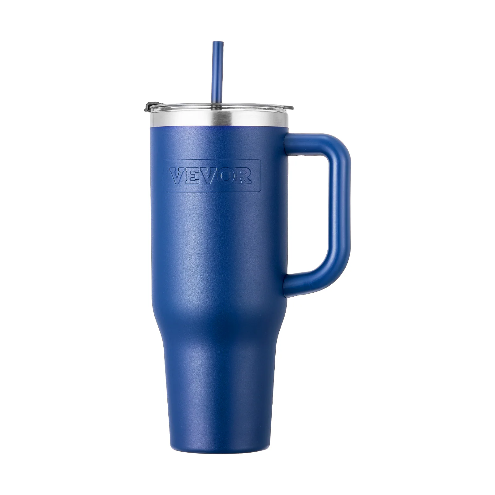 Front. VEVOR - 40 oz Insulated Water Bottle, Stainless Steel Sports Coffee Cup with Lid, Handheld Travel Coffee Mug Double Walled - Blue Body, Transparent AS Lid.