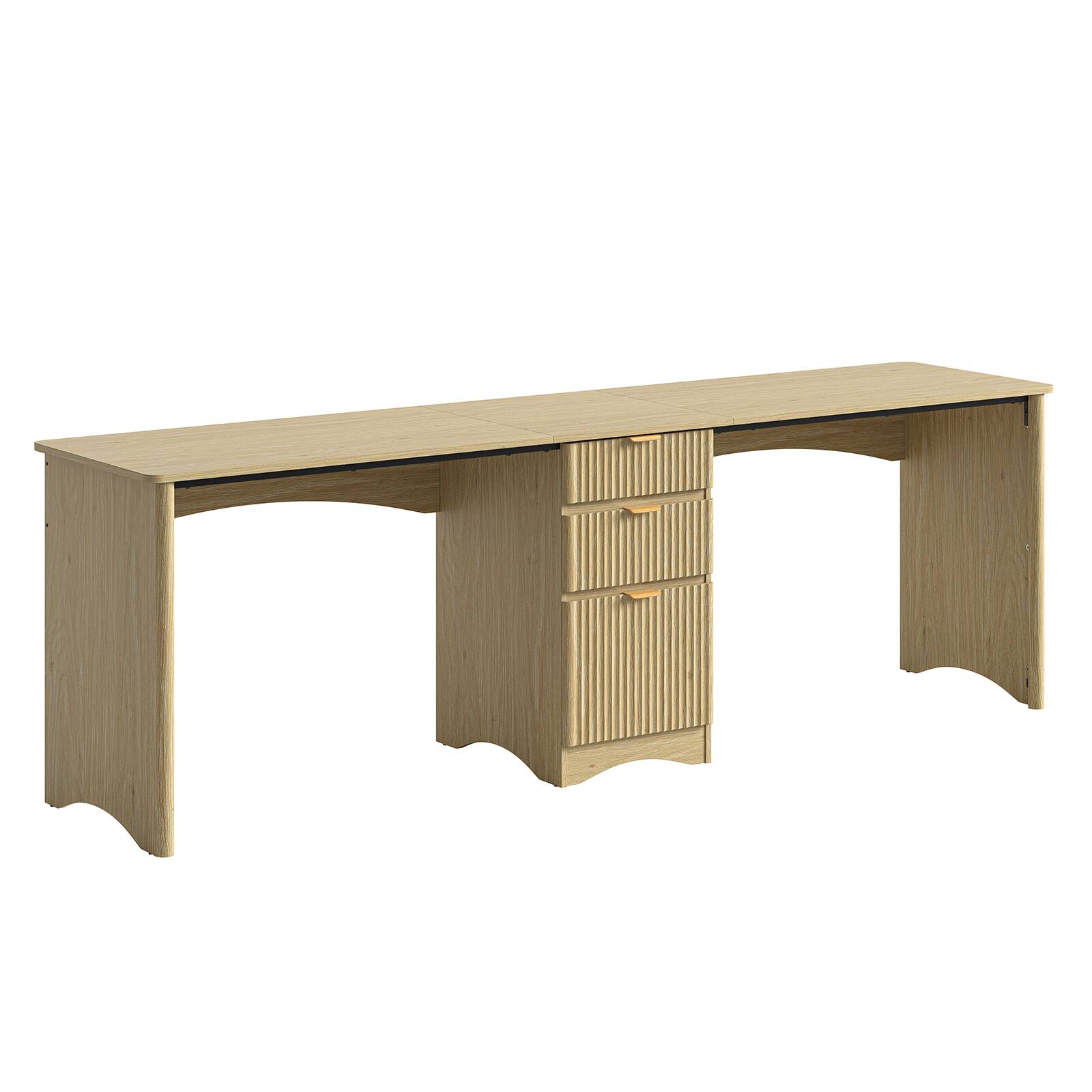 Alt View 4. Bestier - Executive Office Desk with Fluted 3 Drawers File Cabinet Letter Legal A4 Rounded Edges Workstation - Sand Drift Grain.