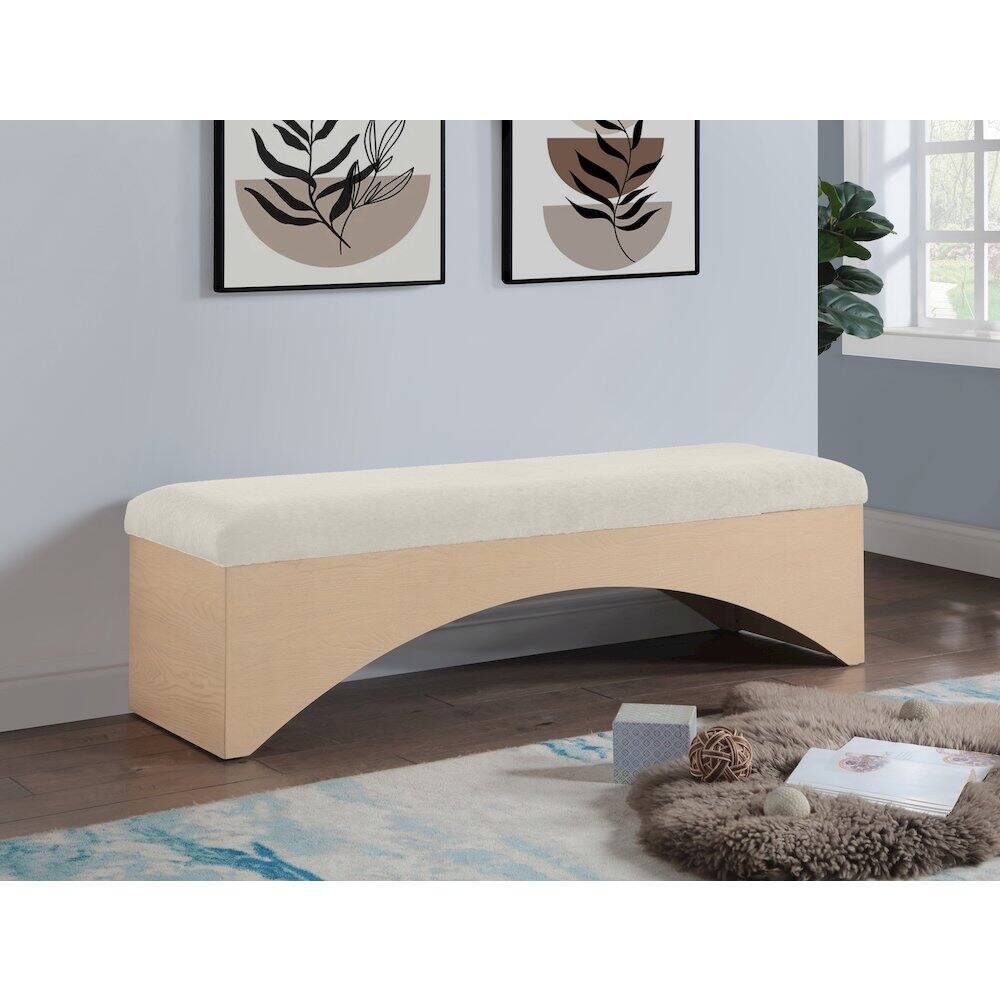 Alt View 1. Meridian Furniture - Lawson Cream Velour Fur Fabric Bench - Beige.