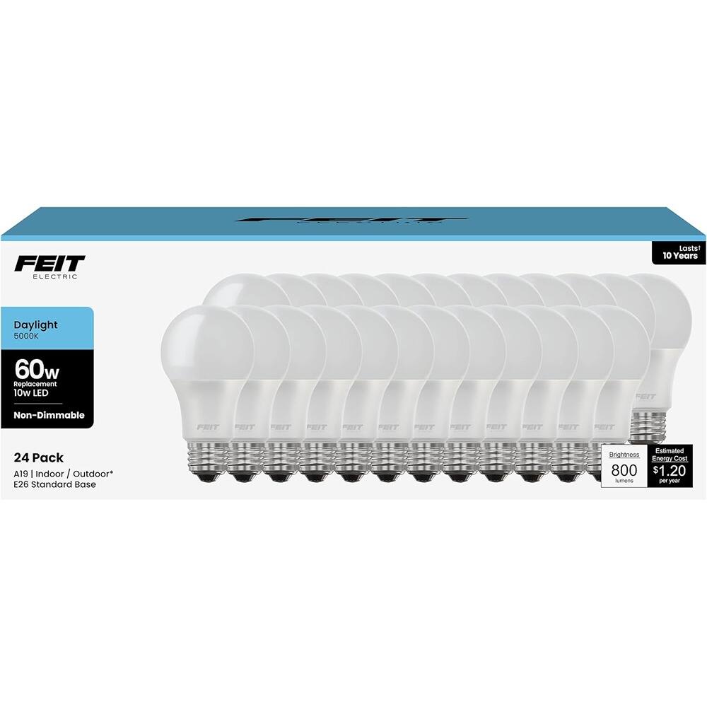 Schertz - A19 LED Light Bulbs, 60W Equivalent, 800 Lumens, 5000K Daylight, 24 Pack