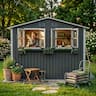 Loheer - 6x9 Outdoor Metal Storage Shed with Window Flower Rack Lockable Double Doors Coal Gray Tool Shed