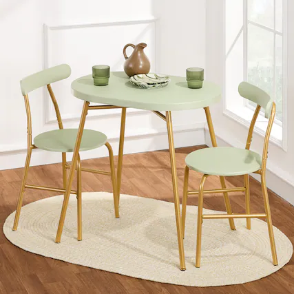 Front. Best Choice Products - Best Choice Products 3-Piece Oval Dining Table Set, Modern Small Kitchen Dinette w/ 2 Chairs - Sage Green/Gold - Sage Green & Gold.