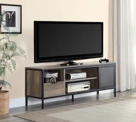 Front. APRILSOUL - Nantan Rustic Oak and Black Finish TV Stand - Oak.