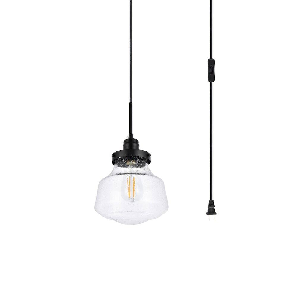 Alt View 1. Living District - Lyle 1 Light Black And Clear Seeded Glass Plug In Pendant - Black.