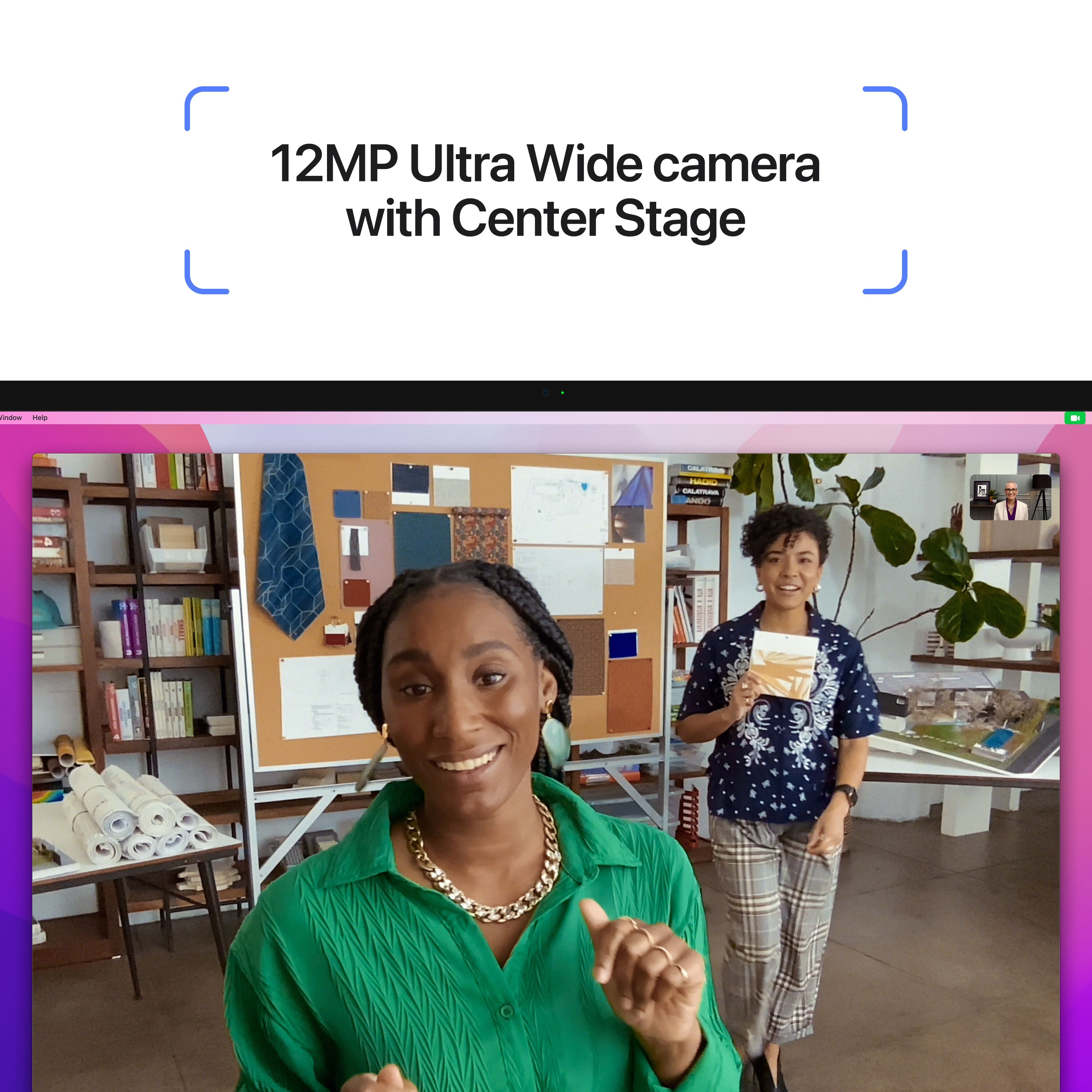 The text on the image reads: "12MP Ultra Wide camera with Center Stage."