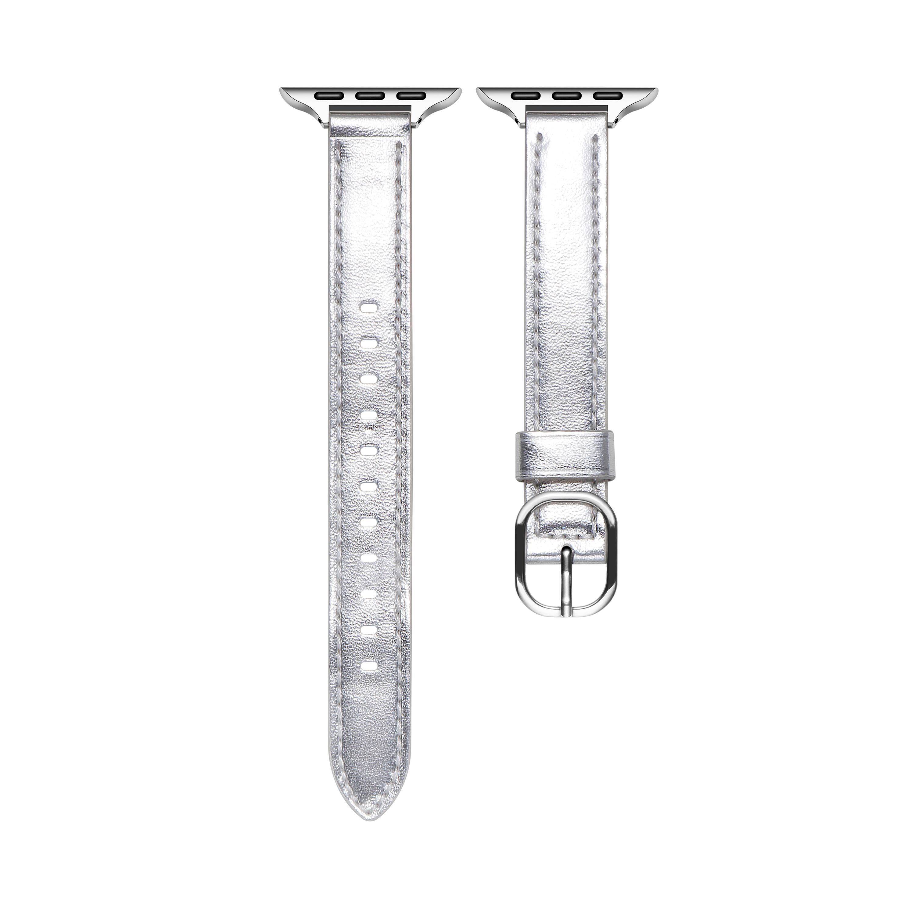 Left. Posh Tech - Carmen Skinny Leather Band for Apple Watch - Silver.