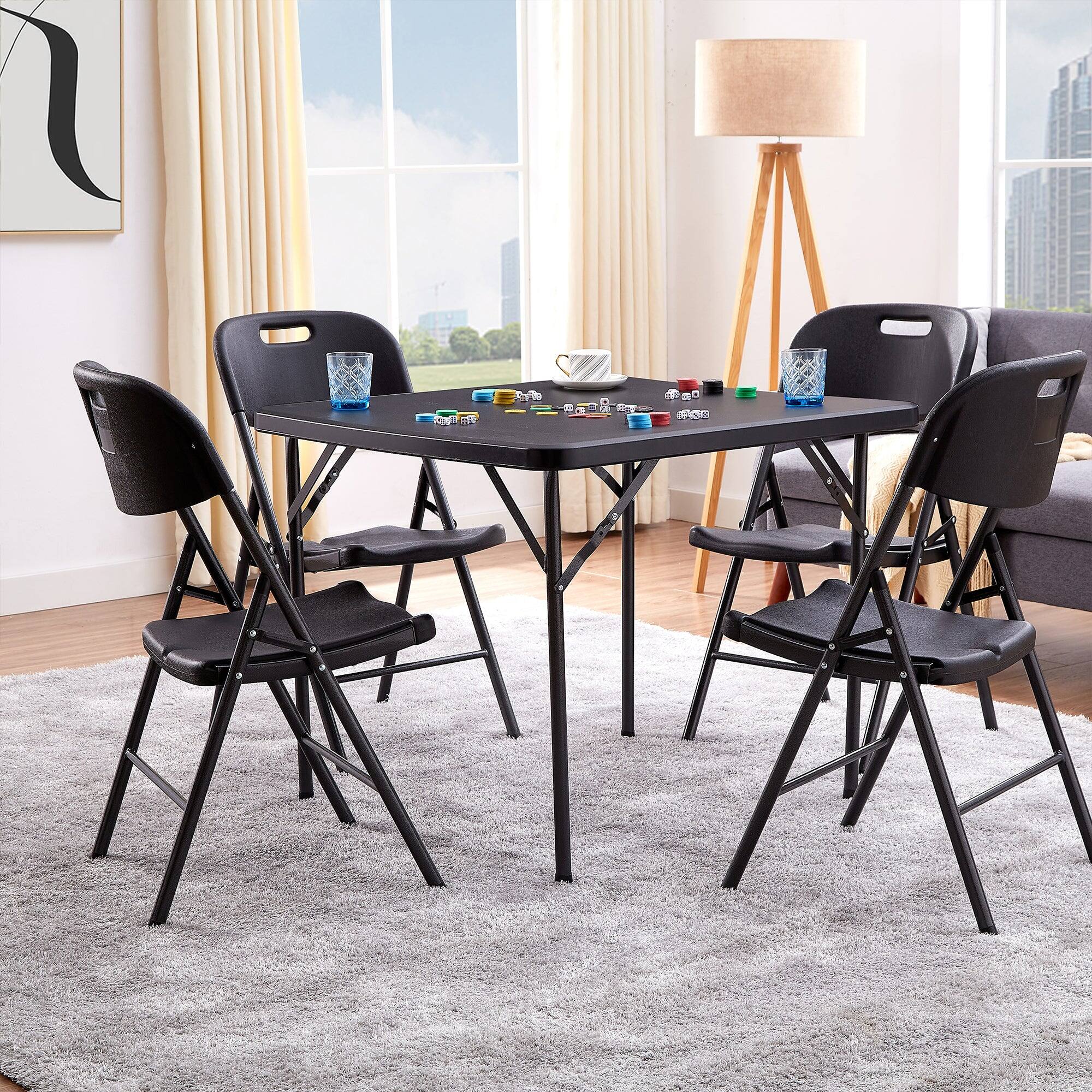 Alt View 4. Vecelo - Folding Card Table– Portable HDPE Folding Table with Metal Frame for Indoor & Outdoor Use - Black.