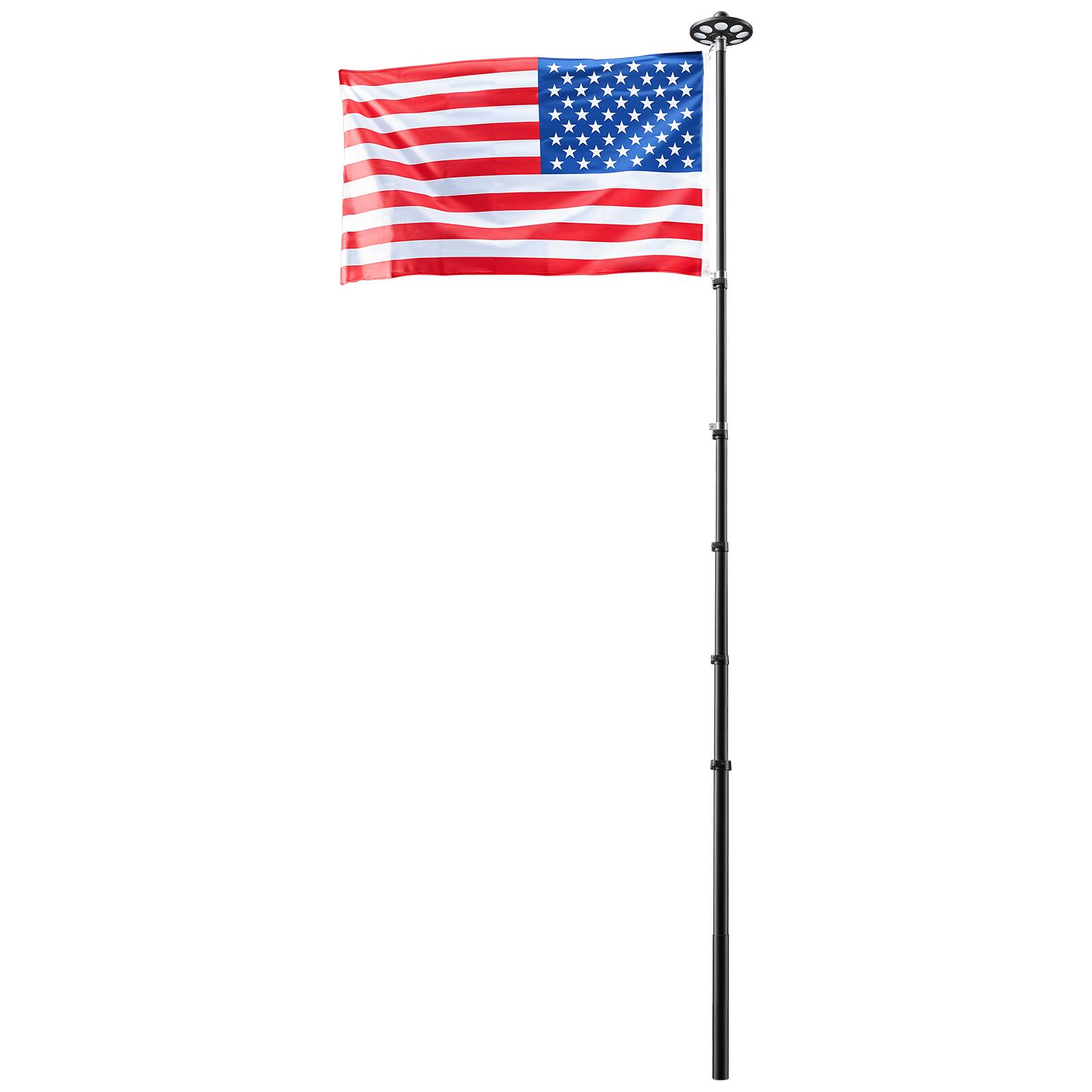 Alt View 5. VEVOR - Flag Pole, 20ft Heavy Duty Telescopic Flagpole Kit with 136 LED Solar Light for Outside House In Ground - Black.