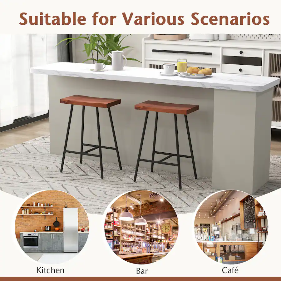 COSTWAY Industrial Dining Stools – Set Of 4, 24" Height, Wood Seat & Backrest, Stackable, Copper Metal Frame