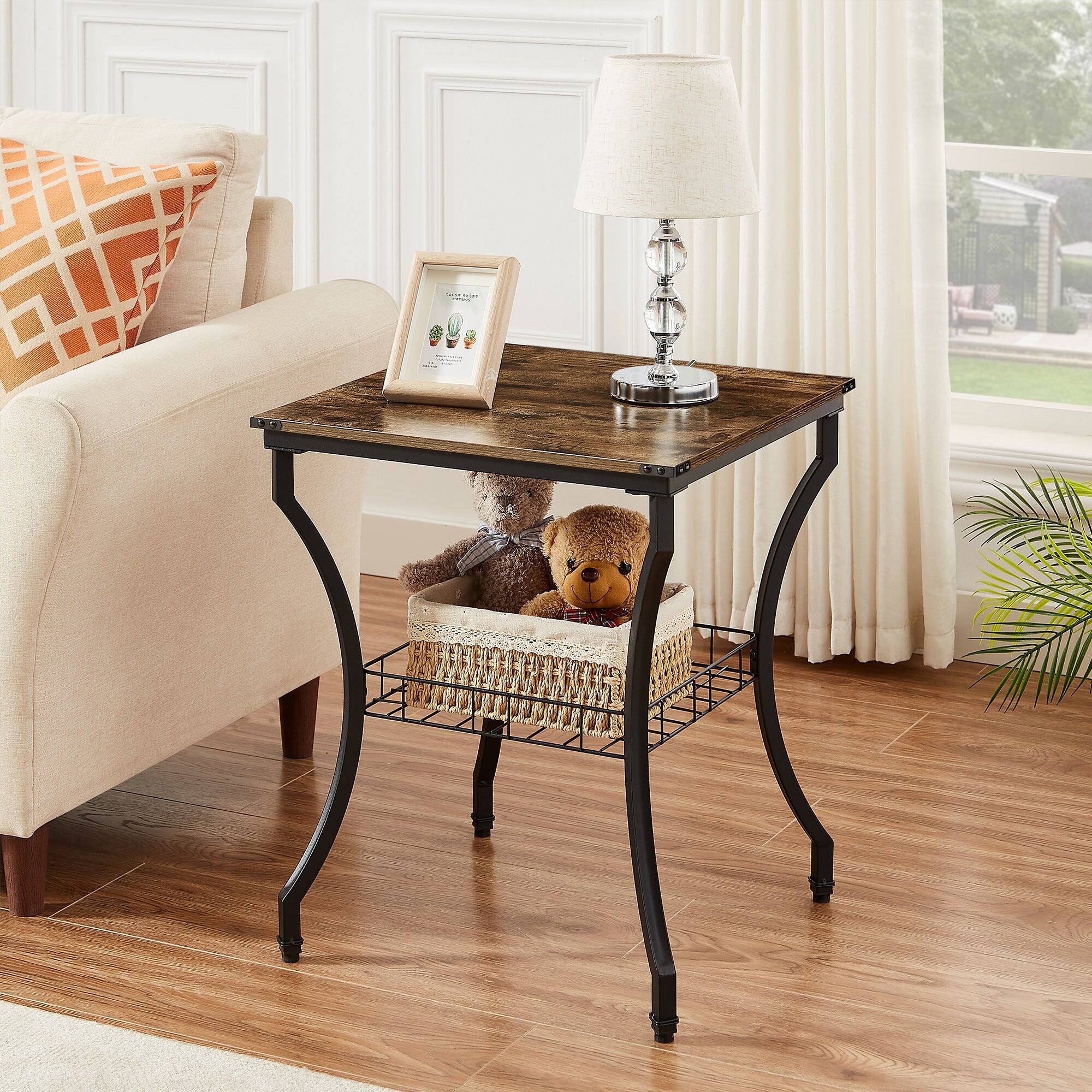 Alt View 1. Vecelo - 3-Piece Coffee Table Set with Storage Shelf, Industrial Living Room Tables, Durable MDF & Metal Frame - Brown.