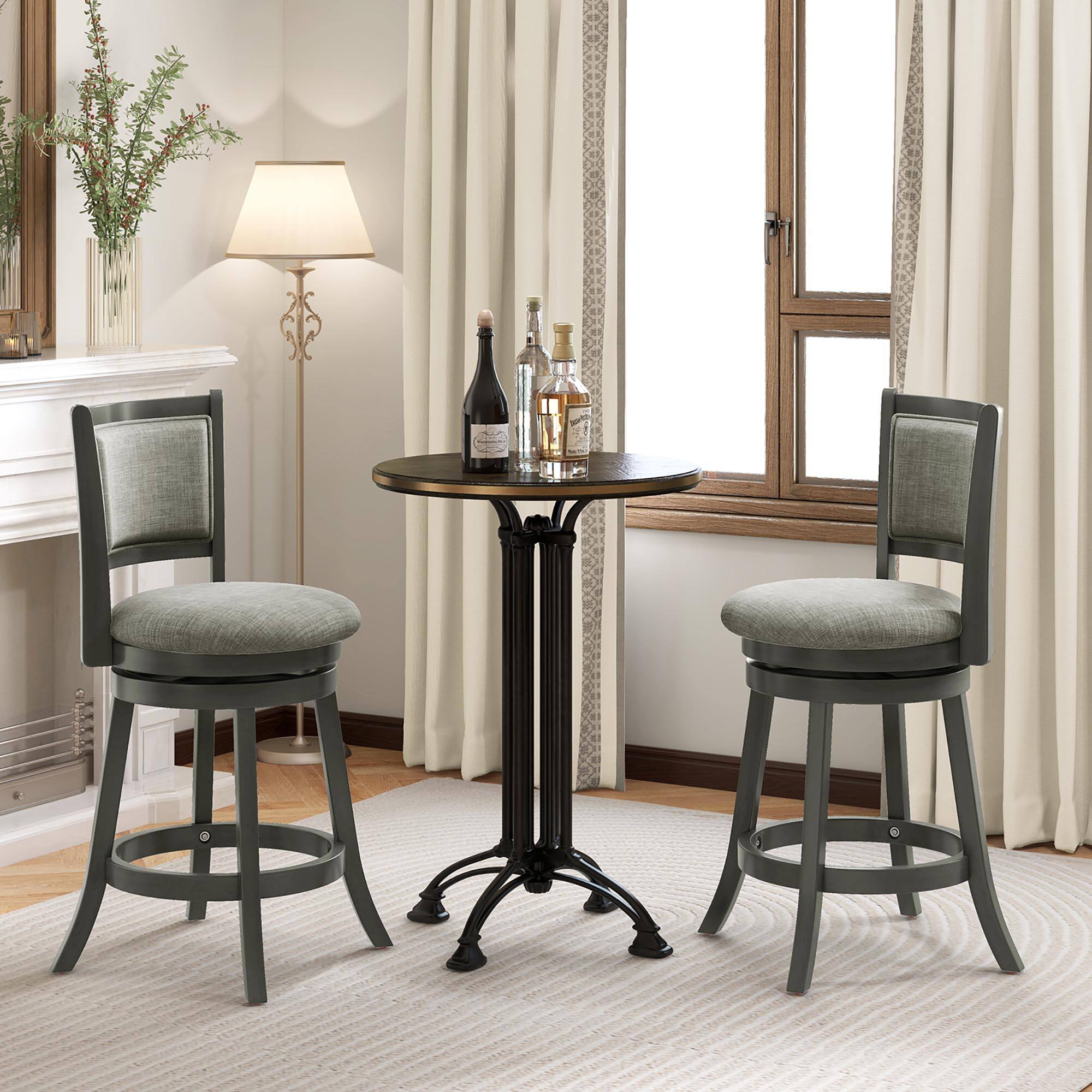 Alt View 1. Gymax - Gymax Swivel Bar Stools Set of 2 w/ Soft-padded Back & Seat Sturdy Wooden Frame - Grey.