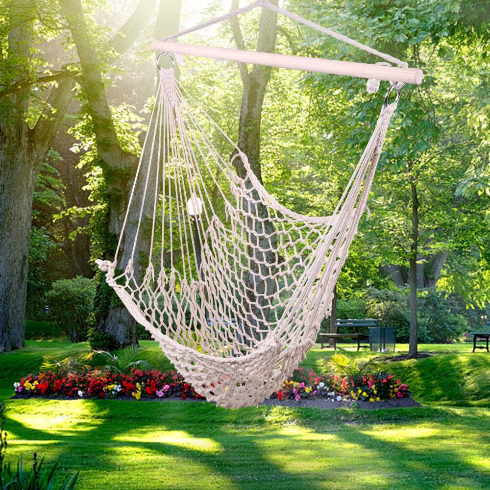Alt View 3. Winado - Macrame Hammock Chair Cotton Rope Swing Chair Boho Hammock Seat for Indoor Outdoor Bedroom Patio Porch Garden Yard Beach - Beige.