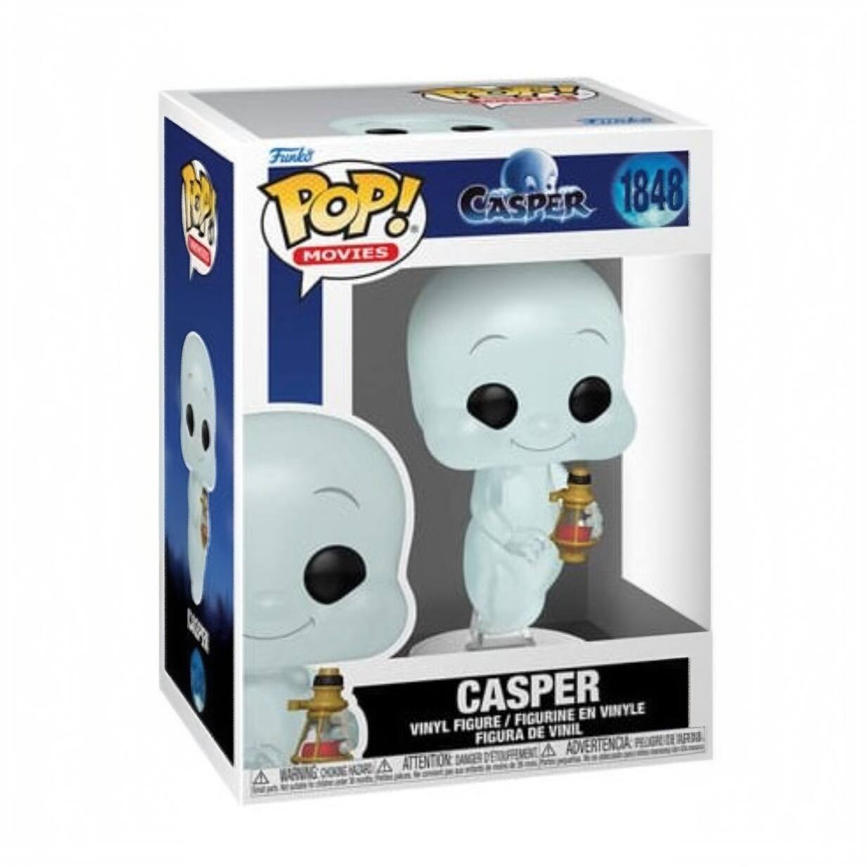 Funko POP! MOVIES  
CASPER 1848  

CASPER  
VINYL FIGURE / FIGURINE EN VINYLE  
FIGURA DE VINIL  

WARNING: CHOKING HAZARD - Small parts. Not for children under 3 years.  
ATTENTION: PELIGRO DE AHOGAMIENTO - Piezas pequeñas. No es adecuado para niños menores de 3 años.  
ADVERTENCIA: PEU DE RISQUE DE NOUVELLE - Pièces petites. Non adapté aux enfants de moins de 3 ans.