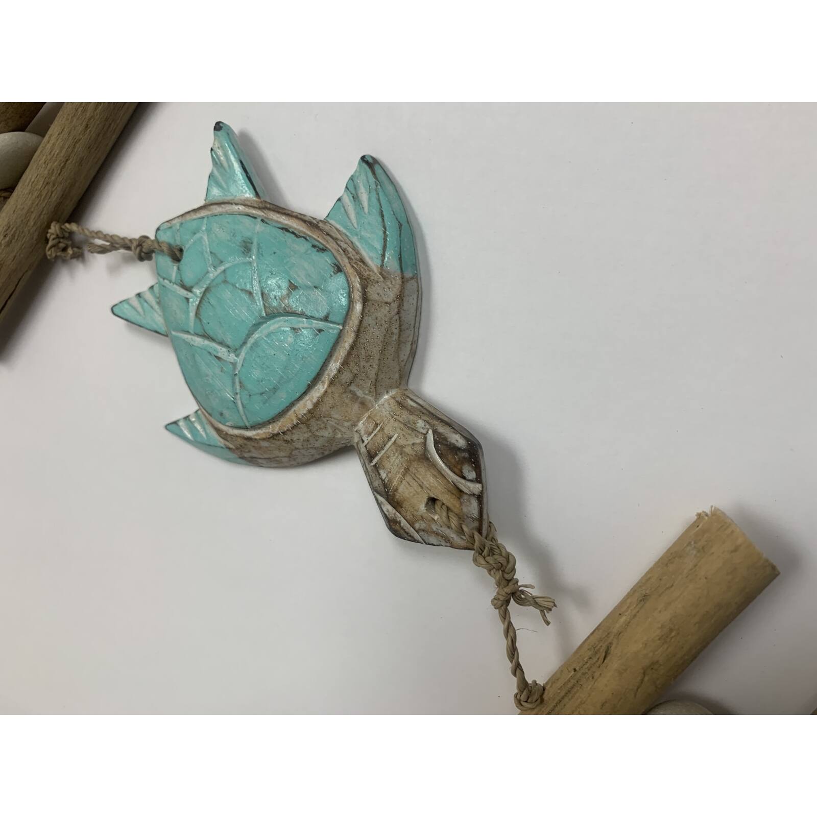 Back. Bamboo Source Tropical Decor - Wooden Aqua Three Sea Turtle Strand With Driftwood and Stone Mobile 34.5 inch - Multicolor.