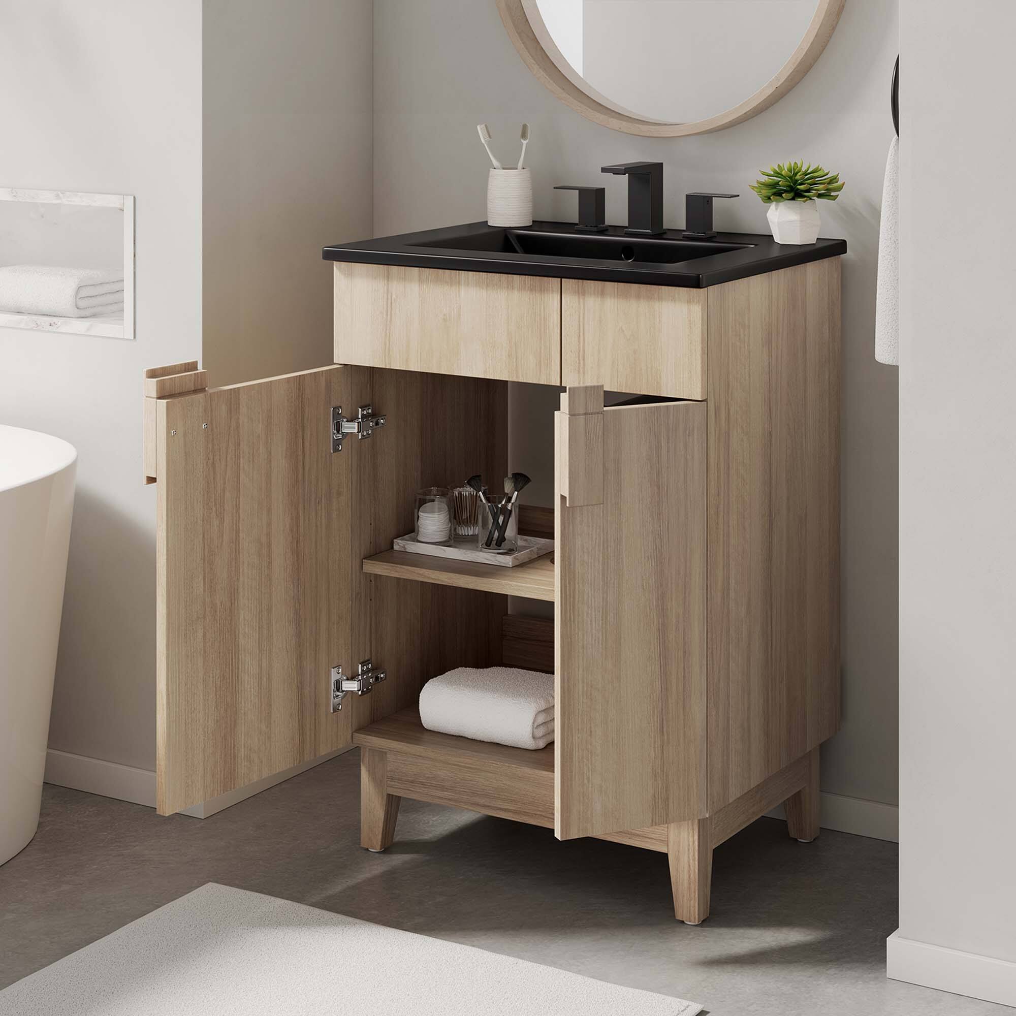 Alt View 1. Modway - Miles Bathroom Vanity Basin Included by Modway - Black Oak.