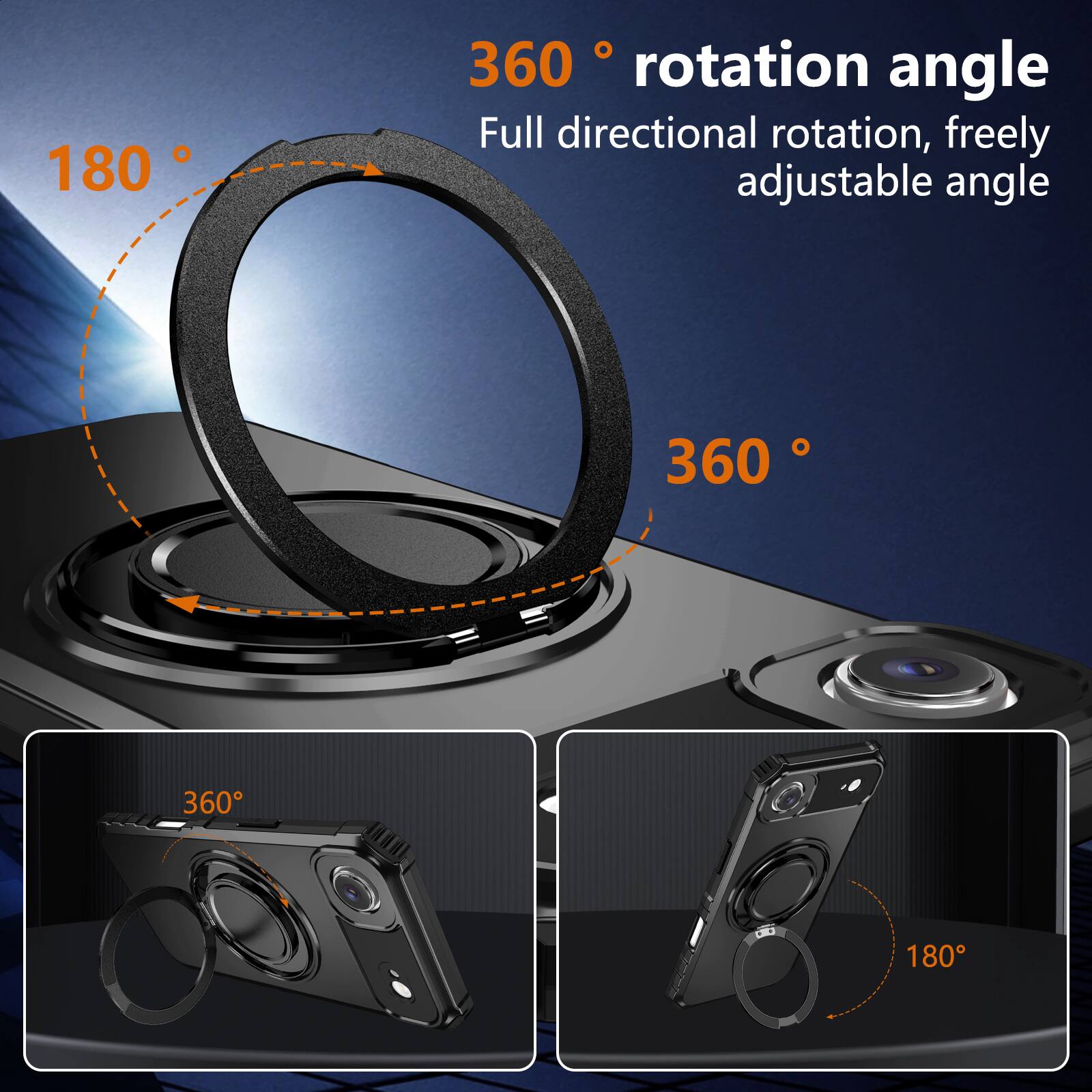 360° rotation angle  
Full directional rotation, freely adjustable angle