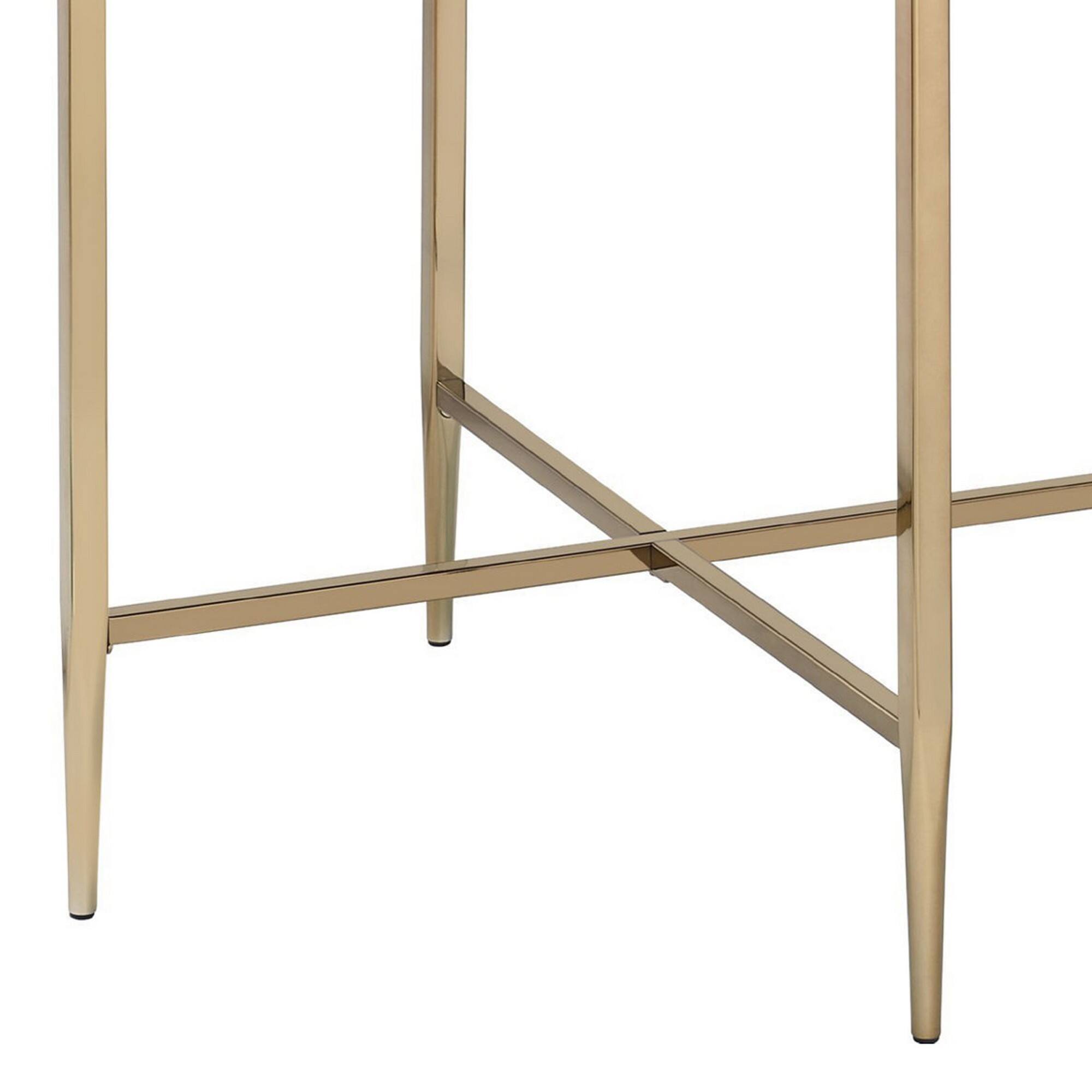 Alt View 3. Manhattan Lane - End Table with Oval Marble Top and X Shaped Support - Gray and Gold.