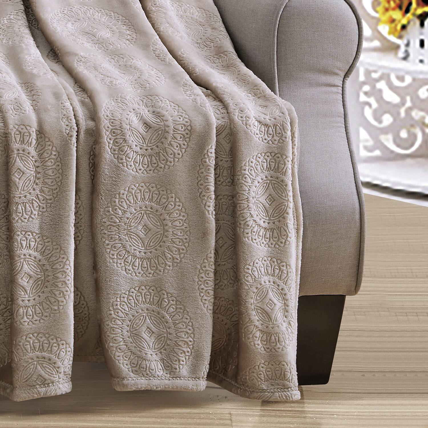 Alt View 2. Noble House - Plazatex Caesar Embossed Decorative Super Soft Throw Blanket for Sleep/Decor 2 Pack 50" x 60" Taupe - Taupe.