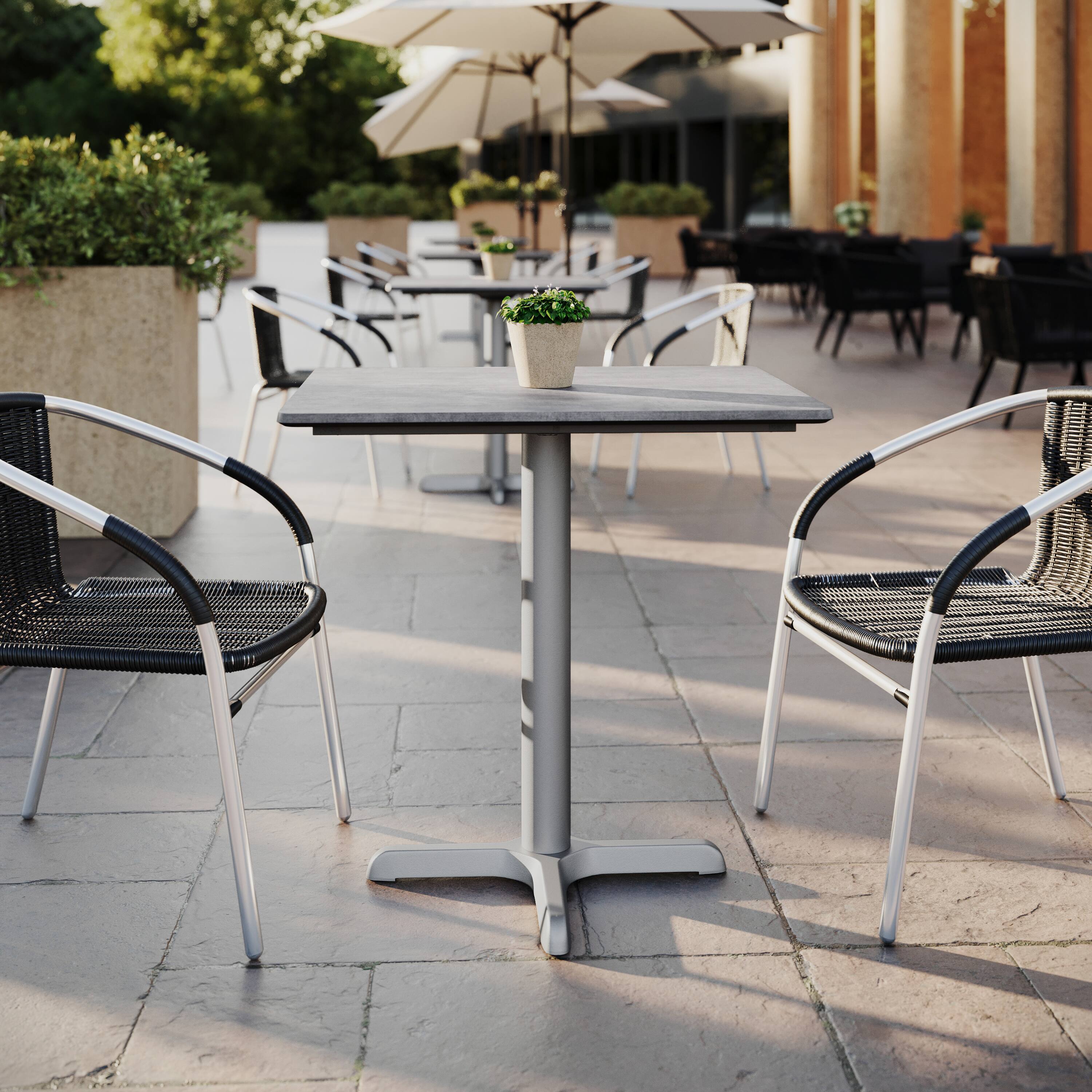 Alt View 1. Emma + Oliver - PureShield Indoor Outdoor Tabletop with Seam-Free Surface Innovation and Cast Iron Bistro Table Base - Gray Faux Concrete/Silver Base.