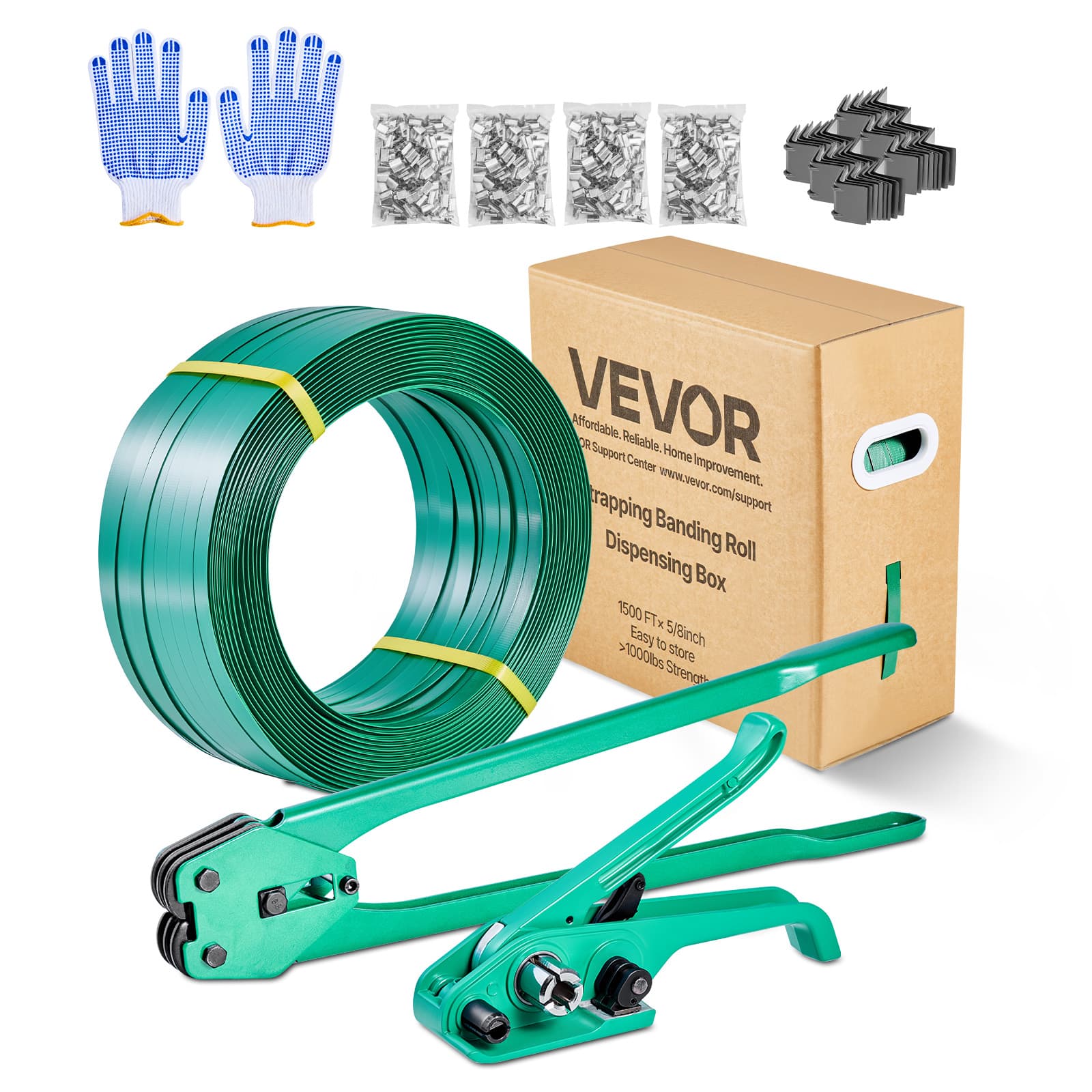 VEVOR - Banding Strapping Kit, Heavy Duty Banding Sealer Tool with 1500 ft PET Band, 450 Metal Seals, 150 Corner Protectors - Green price history on PriceWatchPro