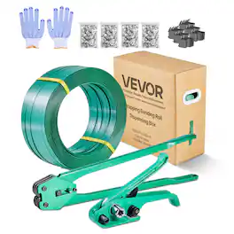 VEVOR - Banding Strapping Kit, Heavy Duty Banding Sealer Tool with 1500 ft PET Band, 450 Metal Seals, 150 Corner Protectors - Green