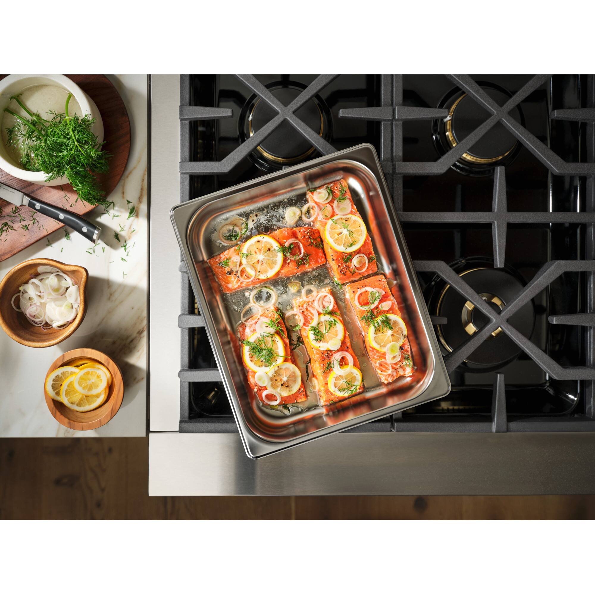 Alt View 4. SKS - Pro 48-inch 7.9 Cu. Ft. Freestanding Smart Dual Fuel Convection Double Oven Range with Chromium Griddle, 6 Burners - Stainless Steel.