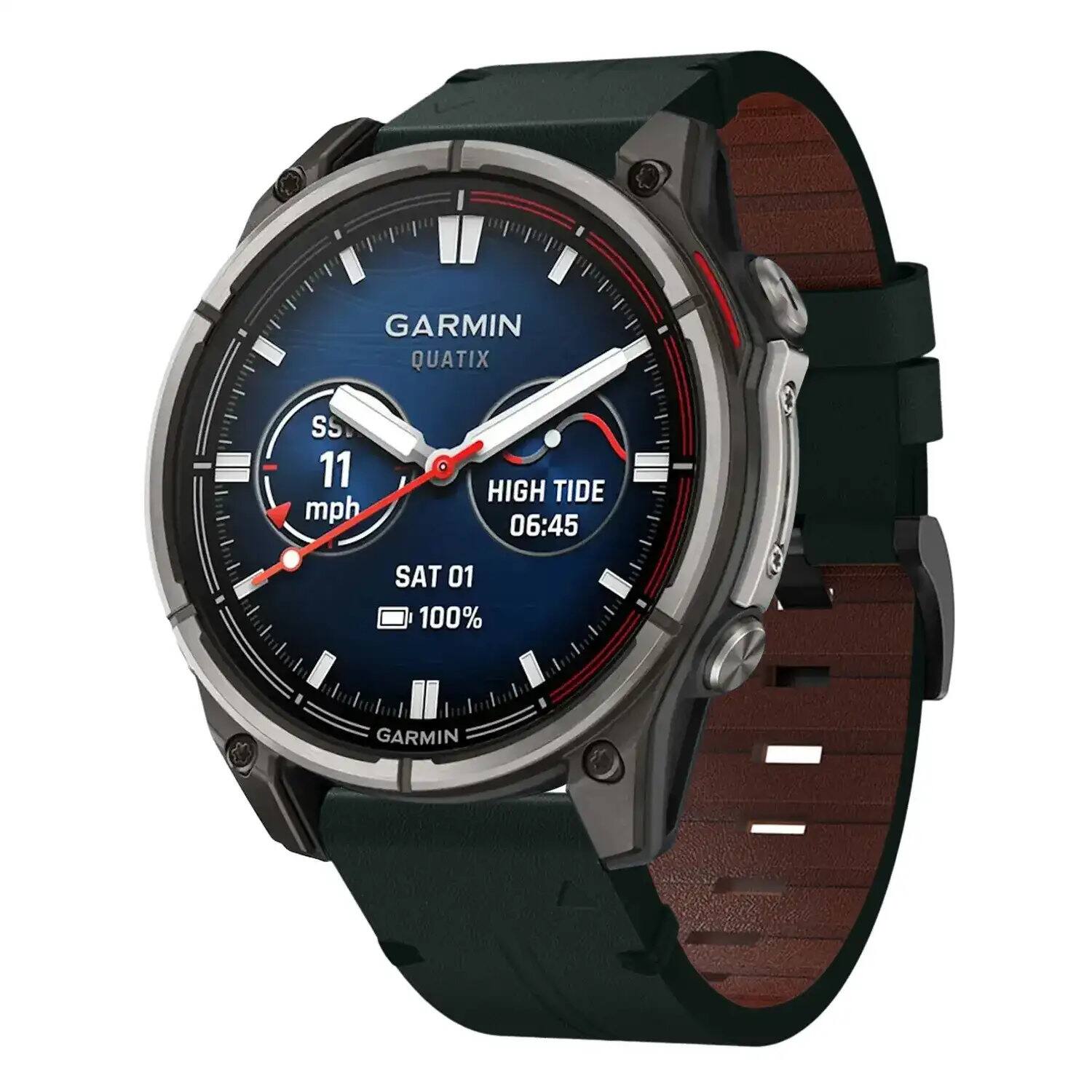 GARMIN QUATIX  
SS 11 mph  
HIGH TIDE 06:45  
SAT 01  
100%  
GARMIN