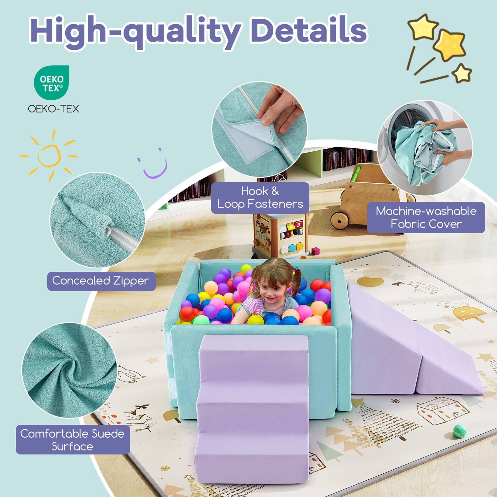 High-quality Details

OEKO-TEX

- Hook & Loop Fasteners
- Concealed Zipper
- Machine-washable Fabric Cover
- Comfortable Suede Surface