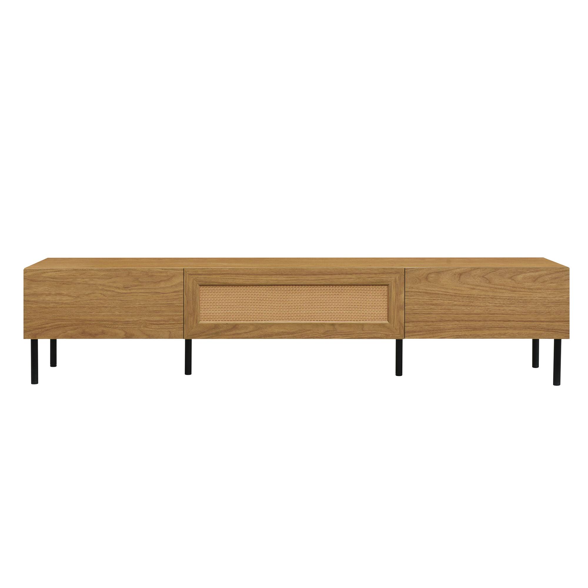 Left. PexFix - Farmhouse TV Stand for 80" TVs, Media Console Entertainment Center with Rattan Doors & Ample Storage - Natural.