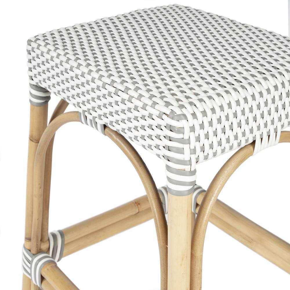Alt View 6. Butler Specialty - Robias Rectangular Rattan 24.5" Counter Stool - Gray And White Dot.