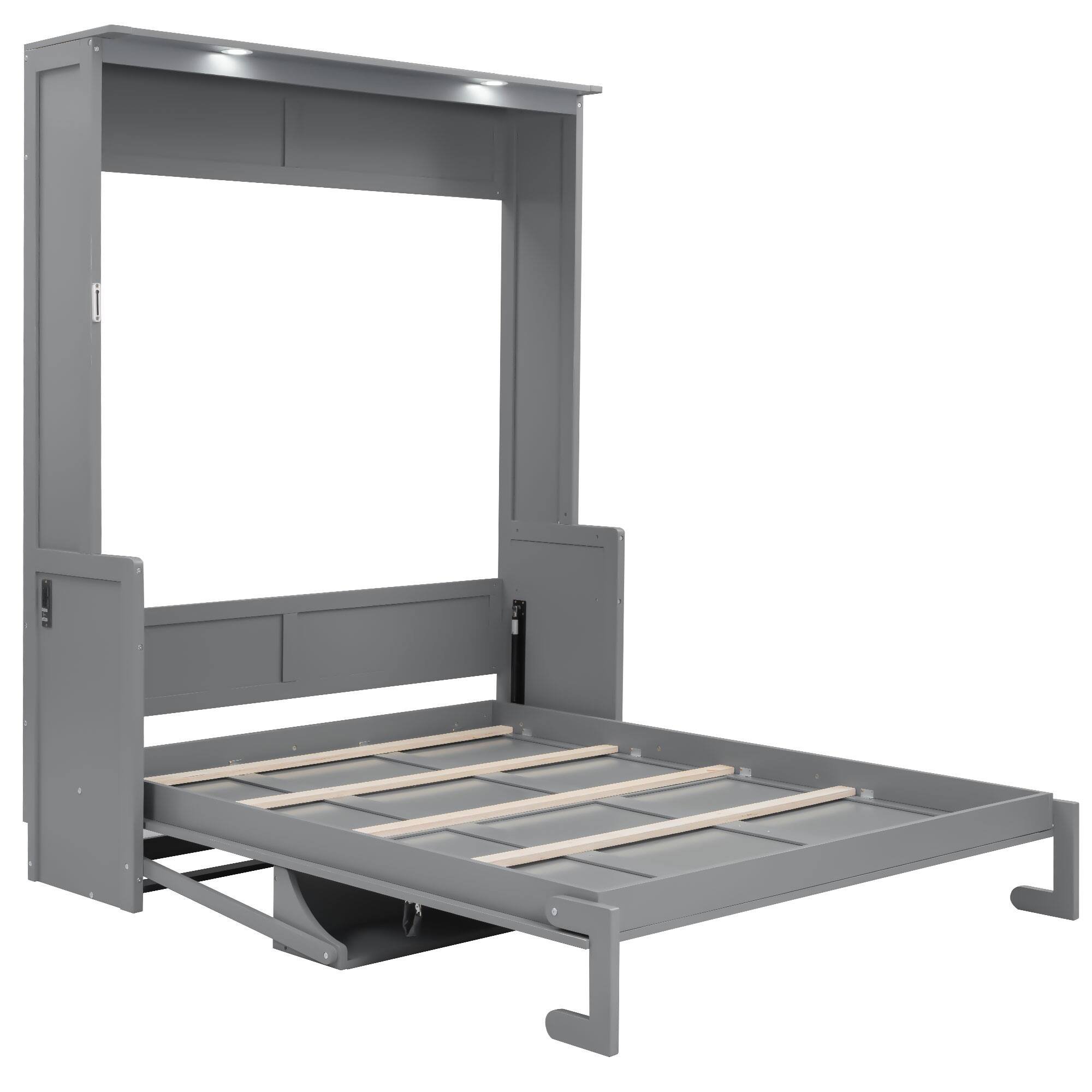 Left. Whisen - Queen Size Murphy Bed with Desk, Foldable Bed with LED Lights, USB Charging Station for Bedroom - Gray.