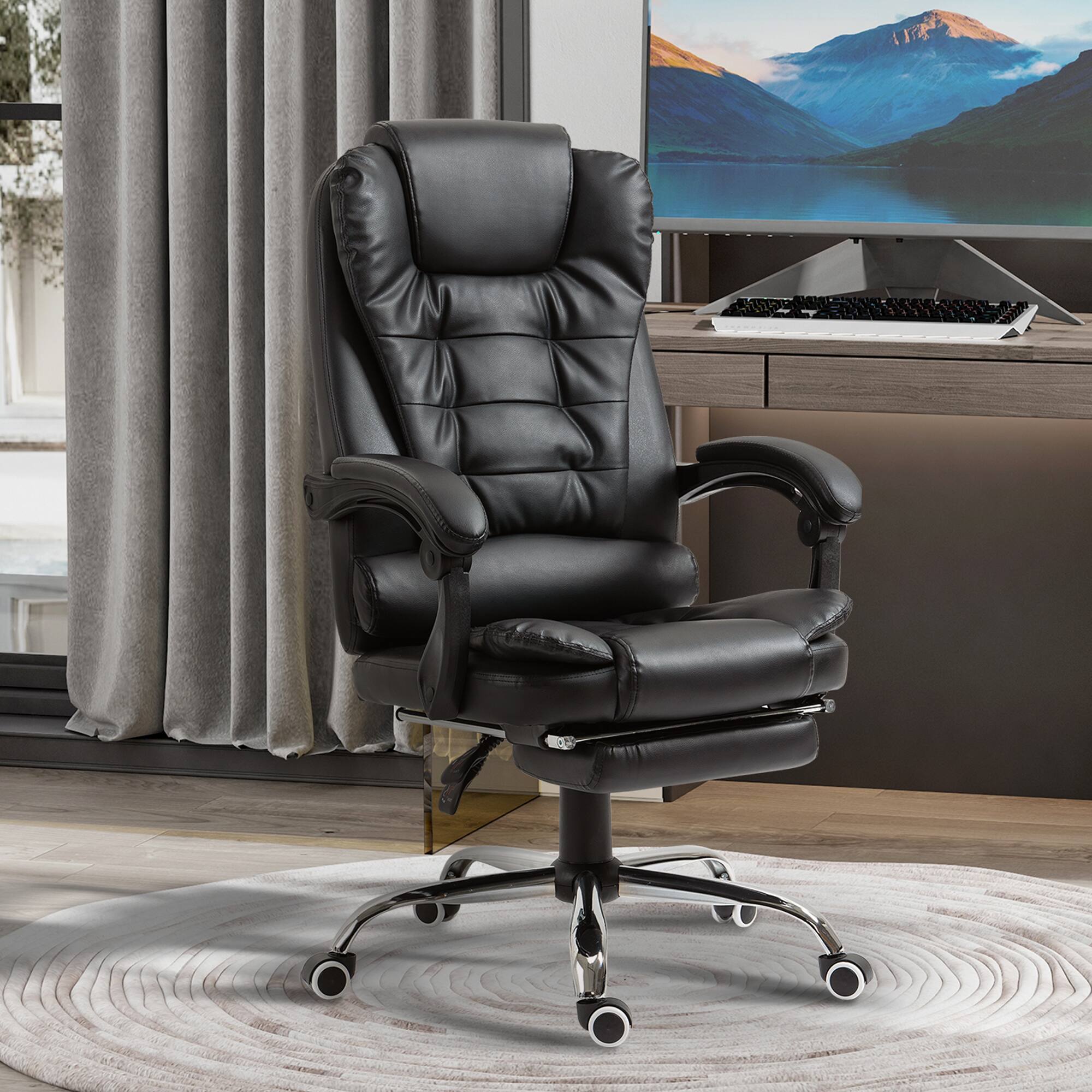 Alt View 2. Homcom - High Back Ergonomic Executive Office Chair, PU Leather Computer Chair with Retractable Footrest, Lumbar Support - Black.