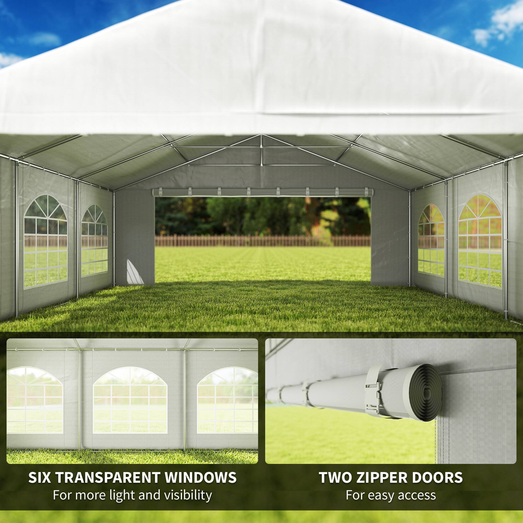 SIX TRANSPARENT WINDOWS  
For more light and visibility  

TWO ZIPPER DOORS  
For easy access