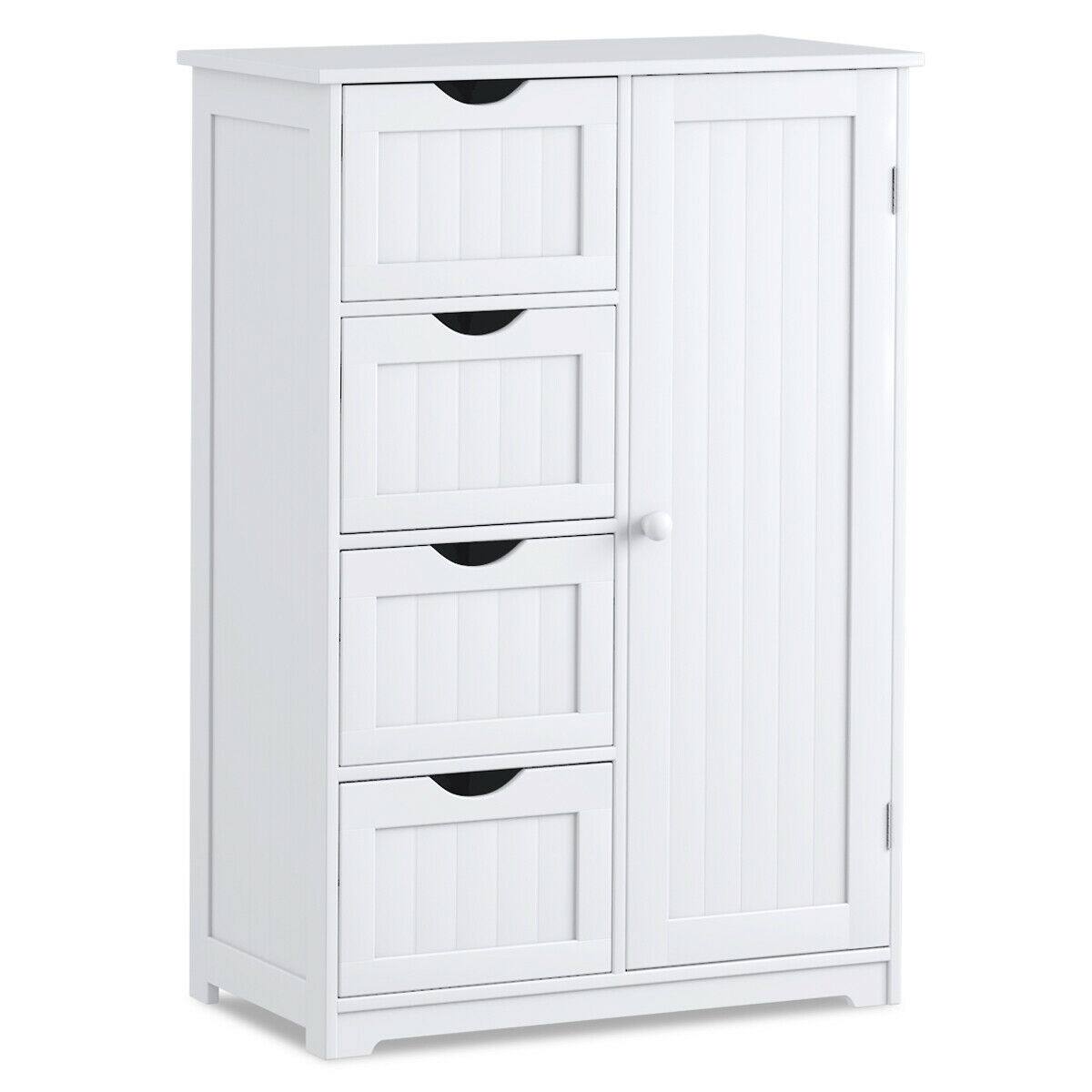 Alt View 2. Gymax - Gymax Storage Floor Cabinet Organizer Cupboard w/ 4 Drawers Adjustable Shelf  White - White.