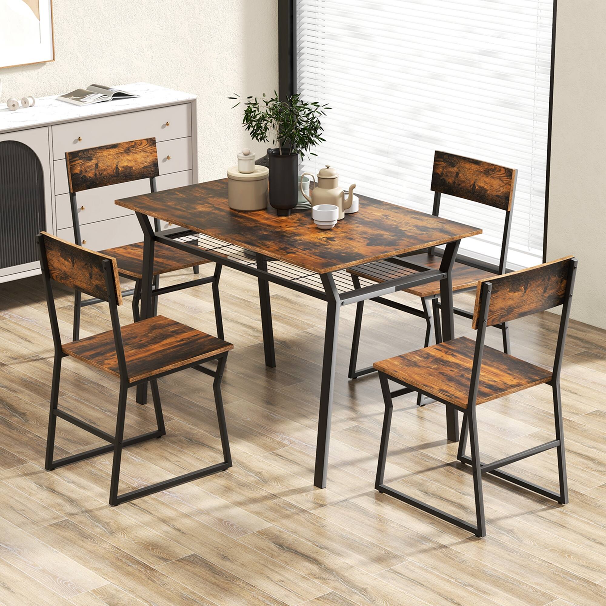 Alt View 11. Costway - 5 Piece Dining Table Set Industrial Rectangular Kitchen Table with 4 Chairs Brown - Brown.