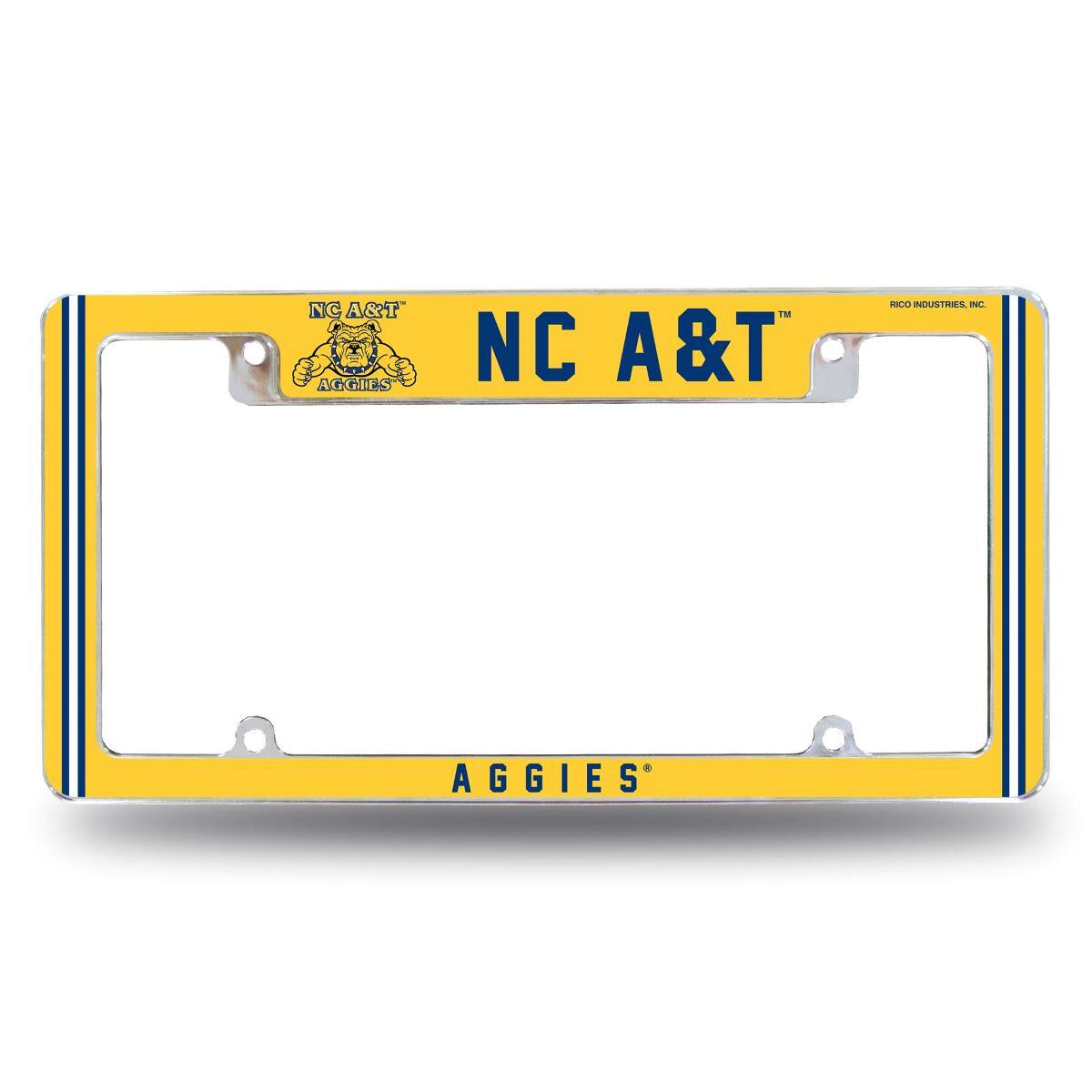 North Carolina A&T Aggies Chrome Metal License Plate Frame with Full Frame Team Color Graphics