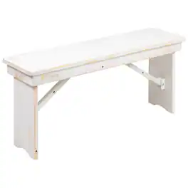 Emma + Oliver - 40" x 12" Antique Rustic Solid Pine Folding Farm Bench - Portable Bench - Antique Rustic White