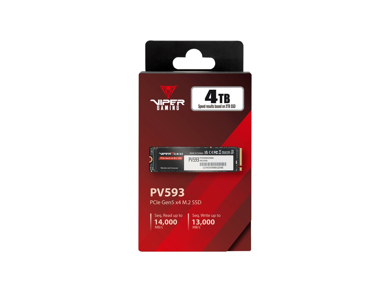 NIPER GAMING  
4 TB Speed results based on 2TB SSD  
NIPER GAMING KB GIAS S.M. SOD  
50 CEFC MADE - CAMAN PUSSEMIE PV593 POLIZERS  
123656789012245  
PV593 PCIe Gen5 x4 M.2 SSD  
Seq. Read up to 14,000 MB/s  
Seq. Write up to 13,000 MB/s
