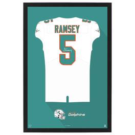 Sporticulture - Jalen Ramsey Miami Dolphins Away Jersey Framed Art Print - White