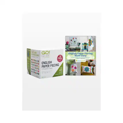 1. GO! QUBE
2. 10 FREE
3. ENGLISH PAPER PIECING
4. 1 Finished Sides
5. 8 DIES
6. English Paper Piecing Made Easy
7. Designs by Raji Murss
8. accuquilt