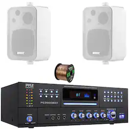 Enrock - Pyle PD3000BAH 4-Channel 4000W Bluetooth HDMI Home FM Radio CD/DVD Player Receiver, 2x 4" Indoor/Outdoor Speakers w/Wire