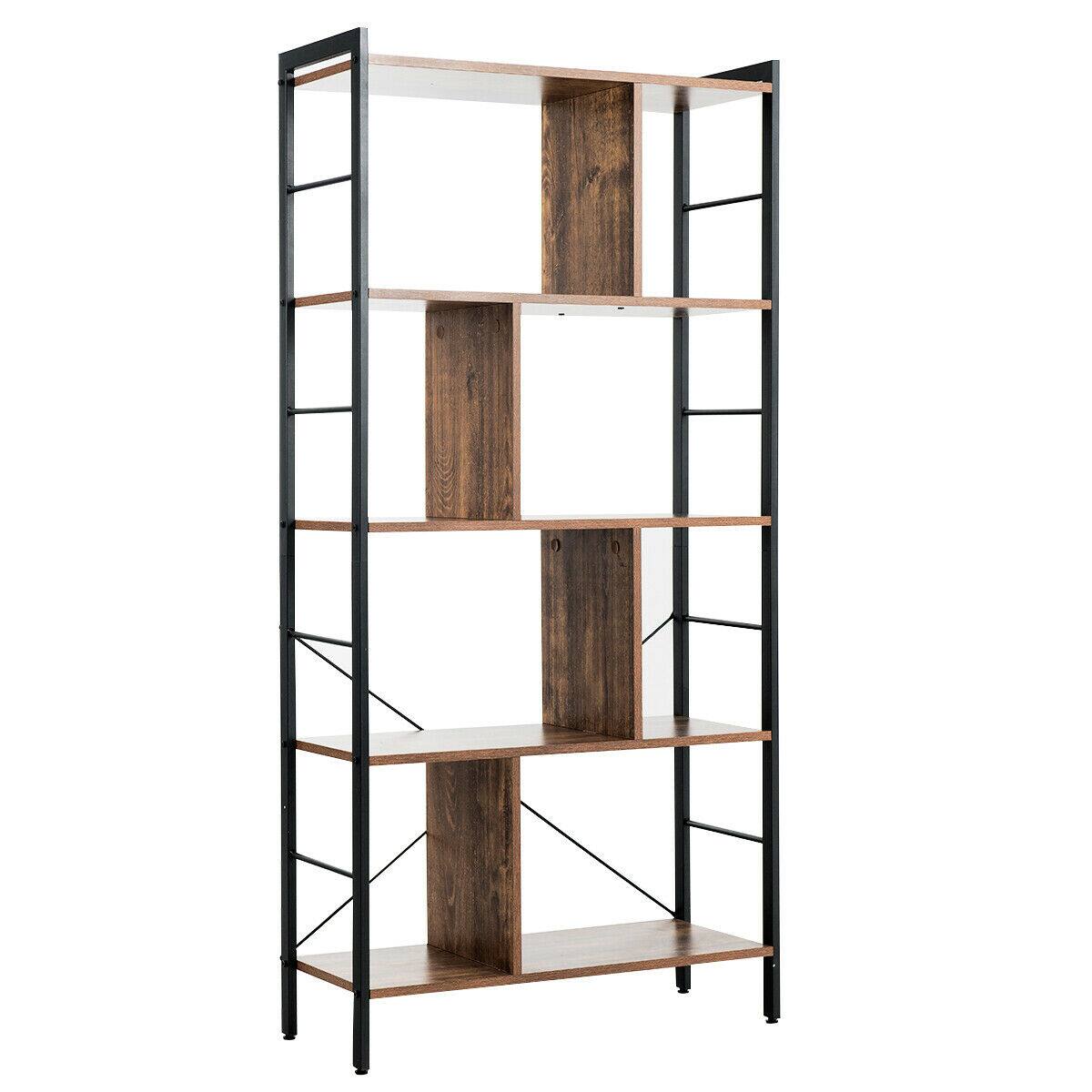 Front. Ecooso - 4-Tier Industrial Bookshelf with Metal Frame and Open Storage Shelves - Rustic Brown.