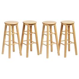 PJ Wood - Classic Round Seat 29" Tall Kitchen Counter Stools, Natural (Set of 4) - Natural/Brown